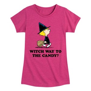 Girls' - Peanuts - Sally Halloween Witch Way To The Candy Fitted Short Sleeve Graphic T-Shirt - 1 of 4