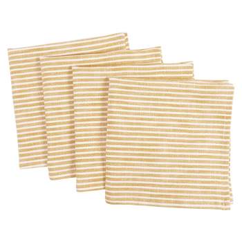 INFEI Plain Striped Cotton Linen Blended Dinner Cloth Napkins - Set of 12  (40 x 30 cm) - for Events & Home Use (Beige)