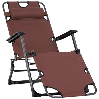 Outsunny 2-in-1 Folding Patio Lounge Chair w/ Pillow, Outdoor Portable Sun Lounger Reclining to 120°/180°, Oxford Fabric