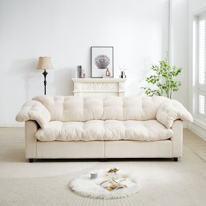 99.2" Chenille Modern Comfort Deep Seat Sofa, Upholstered Fluffy Cloud Sofa Suitable for living rooms, bedrooms, offices and apartments, beige - 1 of 4
