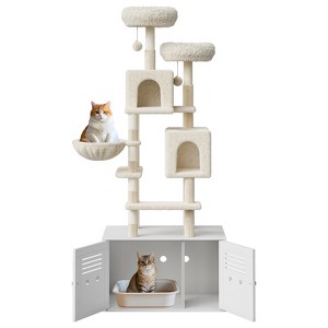 Tall Cat Tree with Litter Box Enclosure 2-in-1 Modern Large Cat Tower with Double Condos/Scratching Posts/Hammock, Cats Hidden Litter Box Furniture - 1 of 4