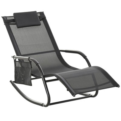Outsunny Outdoor Rocking Recliner, Sling Sun Lounger with Removable Headrest and Side Pocket for Garden, Patio and Dec