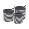 Household Essentials Set of 3 Cotton Striped Baskets: Round Decorative Storage with Handles, Handwoven Gray - 2 of 4