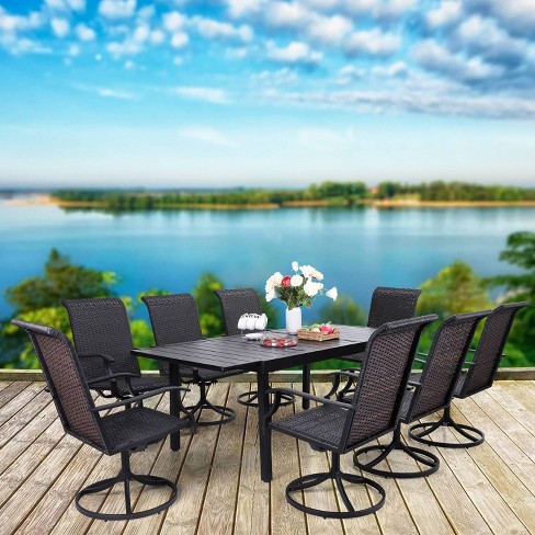 9pc Patio Dining Set With 360 Swivel, 12 Person Outdoor Dining Table