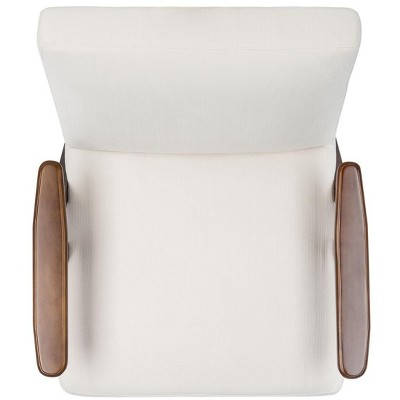 White Linen and Walnut Wood Arm Accent Chair