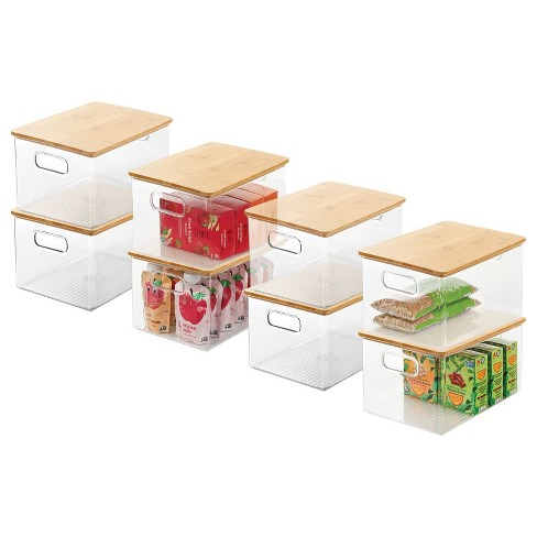 Mdesign Linus Formbu Clear Plastic Stackable Storage Organizer Bin W/ Bamboo  Lid Built-in Handles - 11.5 X 8.5 X 6.25, 8 Pack : Target