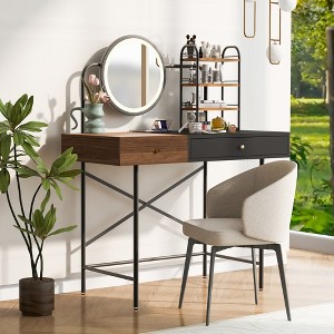 41"W Makeup Vanity Table Dressing Table with 3-Mode Lighted Mirror, Wireless Charging Station, USB Port, Drawer and Storage Rack-ModernLuxe - 1 of 4