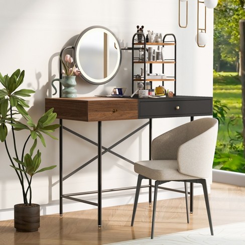 41"W Makeup Vanity Table Dressing Table with 3-Mode Lighted Mirror, Wireless Charging Station, USB Port, Drawer and Storage Rack-ModernLuxe - image 1 of 4