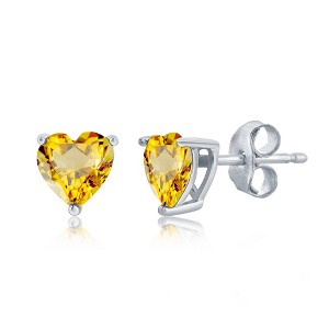 Bella Silver Sterling Silver 6MM Citrine "November" Heart Perciosa Crystal Earrings - Yellow - 1 of 2