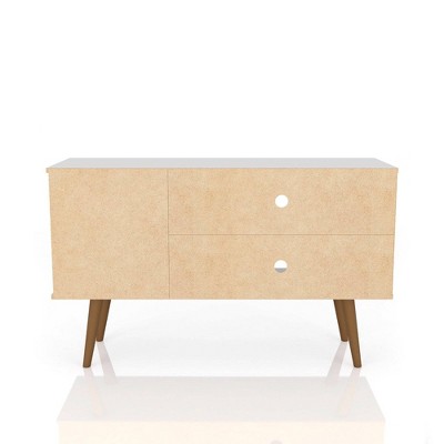 Liberty 42" Mid-Century Modern White TV Stand with Cabinet and Shelves