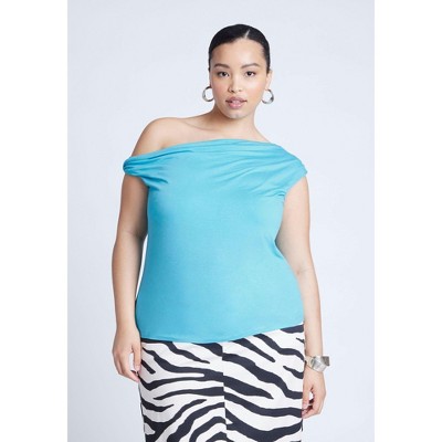 ELOQUII Women's Plus Size Asym Twist Sleeve Top