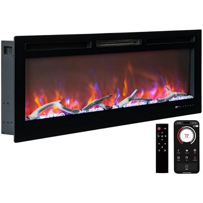Electric Fireplace,Smart WiFi Electric, Remote Control & App,Adjustable Flame Effects,Recessed or Wall Mounted, 1500W Quartz Heater, and Low Noise