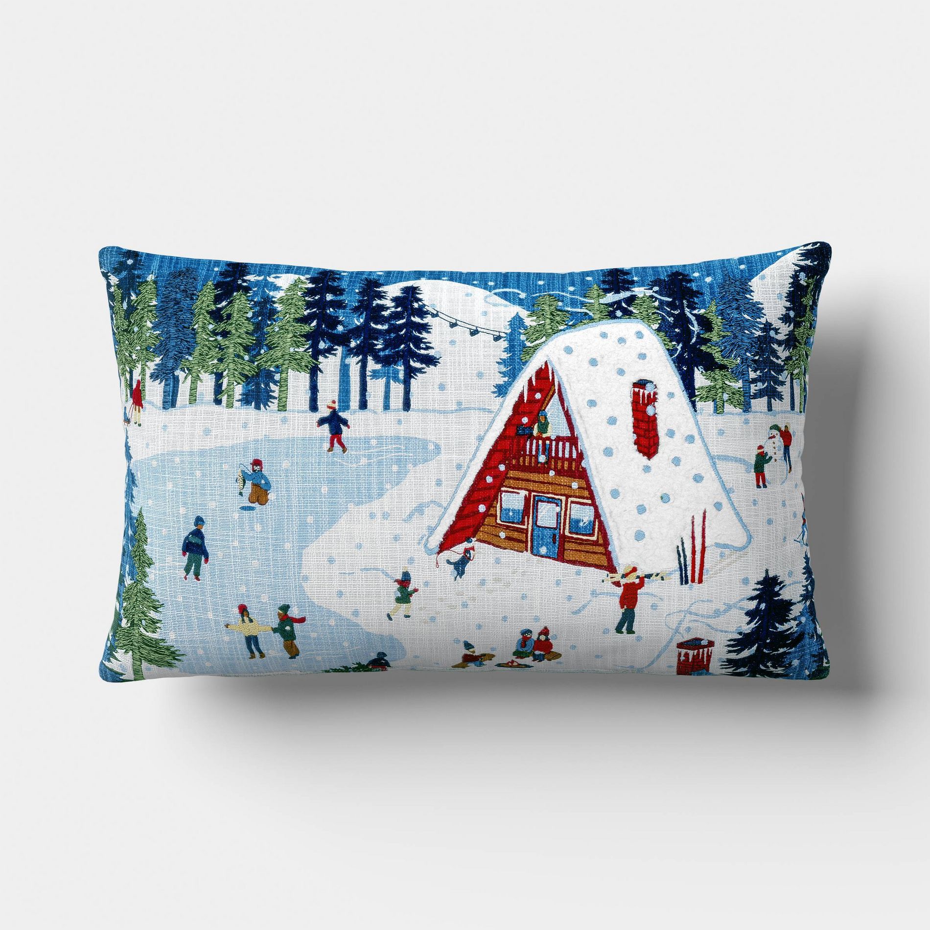 Lumbar Snow Scene Throw Pillow Ivory - Room Essentials™