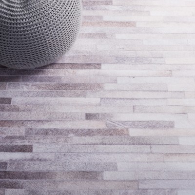 Gray Rectangular Hand-Knotted Faux Fur Rug, 3' x 5'