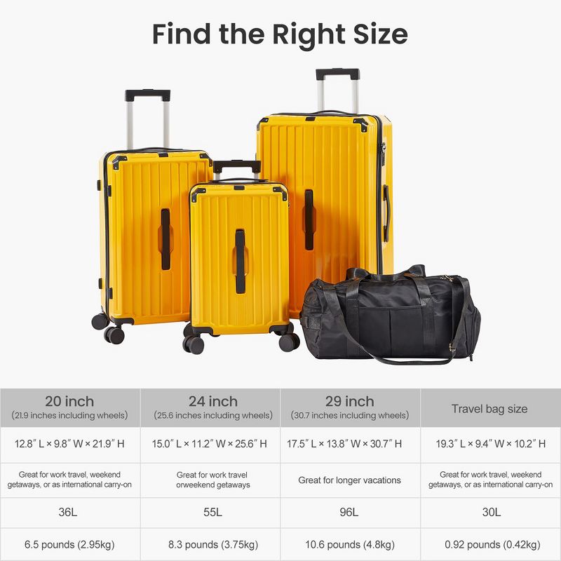 Luggage Set with Bag, Hard Shell Luggage Sets with Spinner Wheels & TSA Lock, Expandable Carry on Luggage Suitcase Sets3 Piece Set (20/24/29), 3 of 9