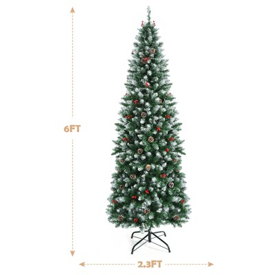 6ft Pre-Lit Snow Flocked Pine Christmas Tree with LED Lights