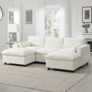 YOOCOZZ Chenille Sectional Sofa with 2 Removable Ottomans, Side Storage Pockets and 2 Throw Pillows - 1 of 4