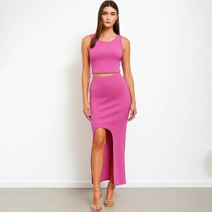 Woman Stretch Viscose Slim Fit Skirt Set - Sleeveless Crop Top 2PCS Outfit Cherie Code - 1 of 4