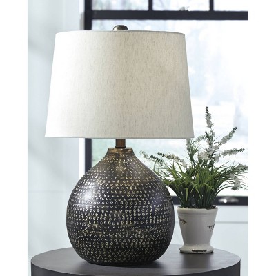 Black and Gold 25" Metal Table Lamp with Drum Shade