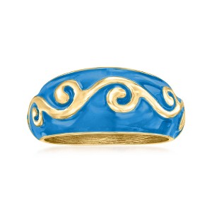 Ross-Simons Blue Enamel Swirl Ring in 18kt Gold Over Sterling - 1 of 4