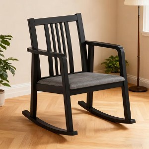 Rocking Chair with Slatted Back and Curved Armrests, Solid Rubber