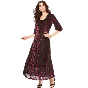 Roaman's Women's Plus Size Velvet Burnout Dress - 1 of 4