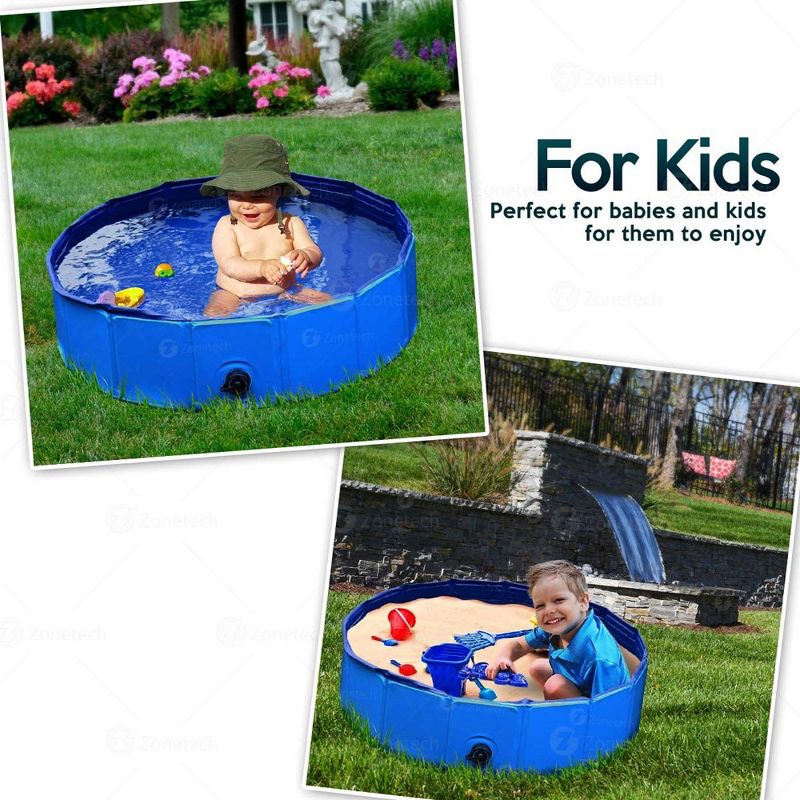 Zone Tech Foldable Pet Swimming Pool - Premium Quality Easy to Store Foldable Playing Bath Pool for Kids and Pets, Leakproof Tub for Indoor & Outdoor, 6 of 8