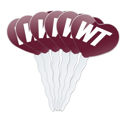 West Texas A&M Primary Logo Heart Love Cupcake Picks Toppers Decoration Set of 6