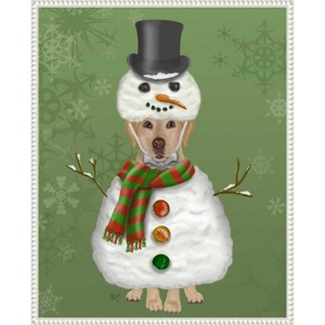 Amanti Art 23"x28" Yellow Labrador Snowman Costume by Fab Funky Framed Canvas Wall Art - 1 of 4