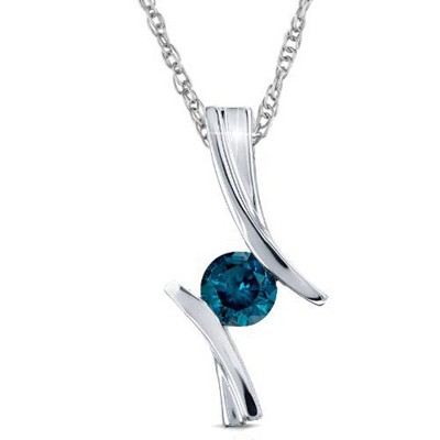 Pompeii3 1/2ct Blue Diamond Solitaire Pendant 14K White Gold 3/4" Tall (Blue,I2-I3)