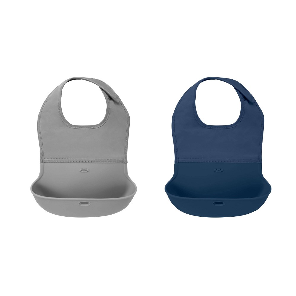 Photos - Other for feeding Oxo Tot Roll Up Bib - 2pk - Gray/Navy 