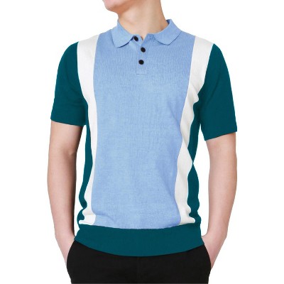 Lars Amadeus Men's Irregular Color Block Patchwork Knitted Short Sleeves Polo Shirts