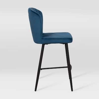 Jasper Navy Blue Velvet Counter Height Barstools, Set of 2