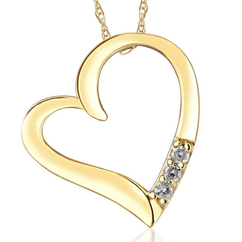 Pompeii3 Diamond Heart Pendant Necklace 3-Stone 10K Yellow Gold, 1 of 4