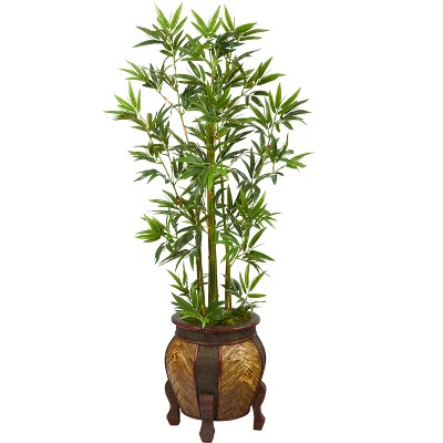 Nearly Natural 4.5-ft Bamboo Palm Artificial Tree in Decorative Planter