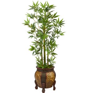 Nearly Natural 4.5-ft Bamboo Palm Artificial Tree in Decorative Planter - 1 of 4
