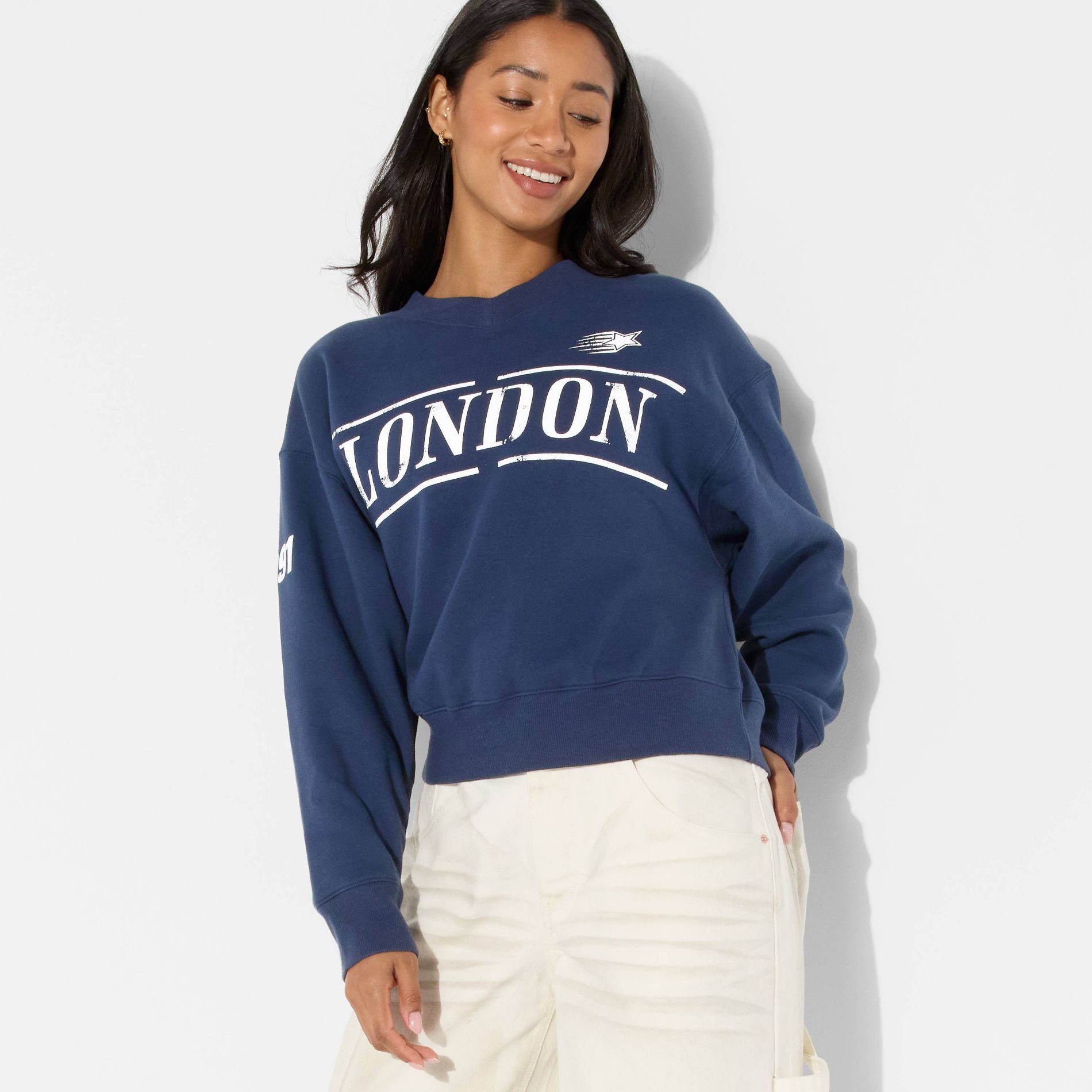 Women's Oversized Pullover Sweatshirt - Wild Fable™ Navy Blue M