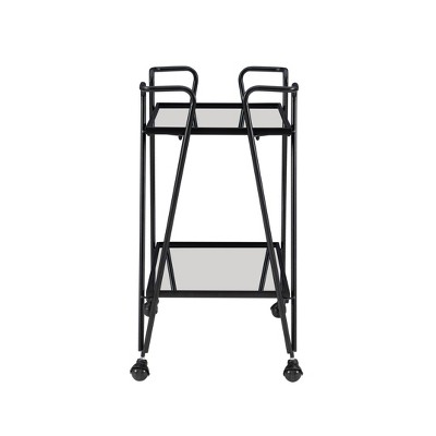 Lawsonia Sleek Black Iron & Mirrored 2-Tier Mobile Bar Cart