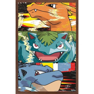 Trends International Pokémon - Kanto Region Framed Wall Poster Prints  Mahogany Framed Version 14.725 x 22.375