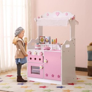 SEVOBAL Kids 2 in 1 Pretend Kitchen and Market Stall Playset with Accessories for Creative Play, Pink, 23.62"*16.92"*38.19" - 1 of 4