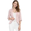 Allegra K Women's Striped 3/4 Sleeves Open Front Casual Notched Lapel Blazer - 3 of 4