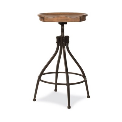 Worland Adjustable Brown Metal and Wood Swivel Bar Stool