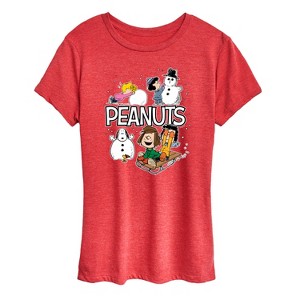 Women's - Peanuts - Winter Stickers Short Sleeve Graphic T-Shirt - 1 of 4