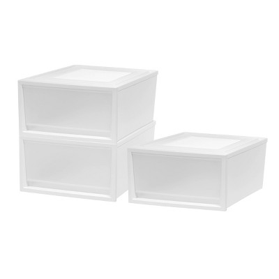IRIS 3pk Plastic Storage Drawer Shallow White