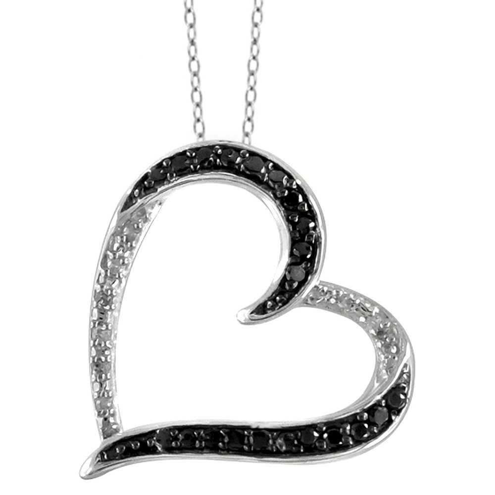 Photos - Pendant / Choker Necklace 1/10 CT. T.W. Round-Cut Black and White Diamond Pave Set Heart Pendant - W