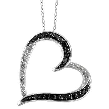 1/10 CT. T.W. Round-Cut Black and White Diamond Pave Set Heart Pendant - White (18")