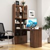 Okak 55.12IN 2-in-1 L Shaped Desk with Bookshelf, Modern Computer Desk with Ample Tabletop, Office Desk for Living Room, Reading Room, Walnut - 2 of 4