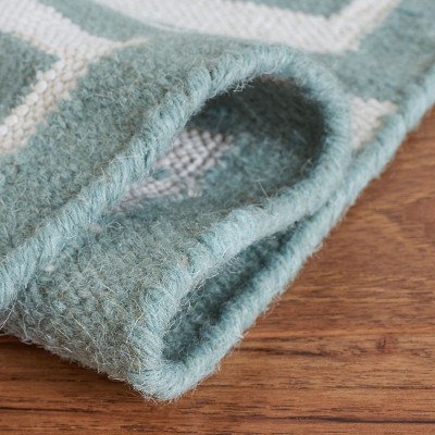 Blue and Ivory Geometric Handmade Wool Area Rug