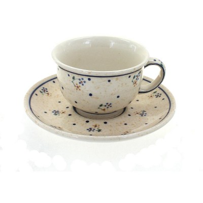 Blue Rose Polish Pottery Country Meadow Cup & Saucer