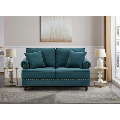 60" Upholstered Loveseat Sofa Couches With Nailhead Accents, Scrolled ...